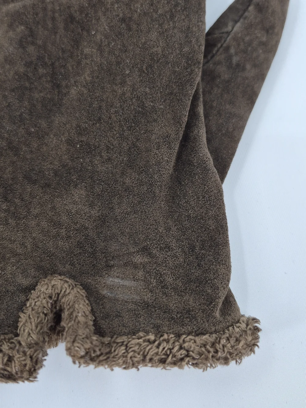 Womens XL Gloves Genuine Leather Suede Brown Polyester Fur Lined Snug Fit